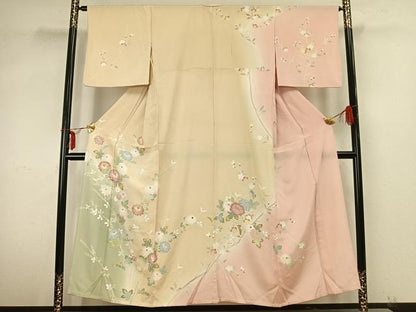 平和屋着物▽訪問着 単衣 枝花文 暈し染め 正絹 逸品 AABB2041fy