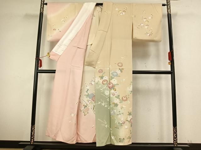 平和屋着物▽訪問着 単衣 枝花文 暈し染め 正絹 逸品 AABB2041fy