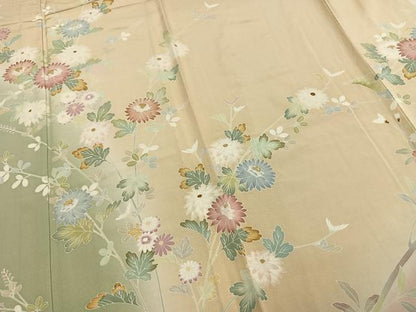 平和屋着物▽訪問着 単衣 枝花文 暈し染め 正絹 逸品 AABB2041fy