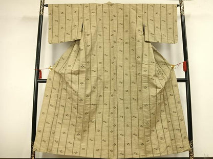 平和屋着物▽上質な紬 単衣 絣柄 正絹 逸品 AABB2043fy