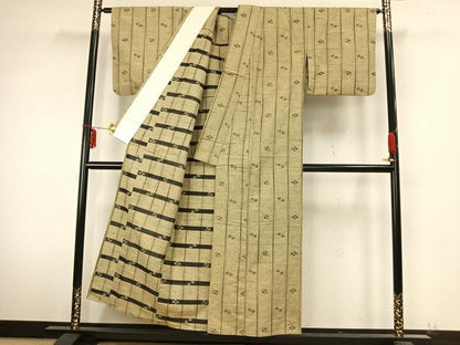 平和屋着物▽上質な紬 単衣 絣柄 正絹 逸品 AABB2043fy