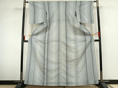 平和屋着物▽上質なお召 単衣 縞 正絹 逸品 AABB2044fy