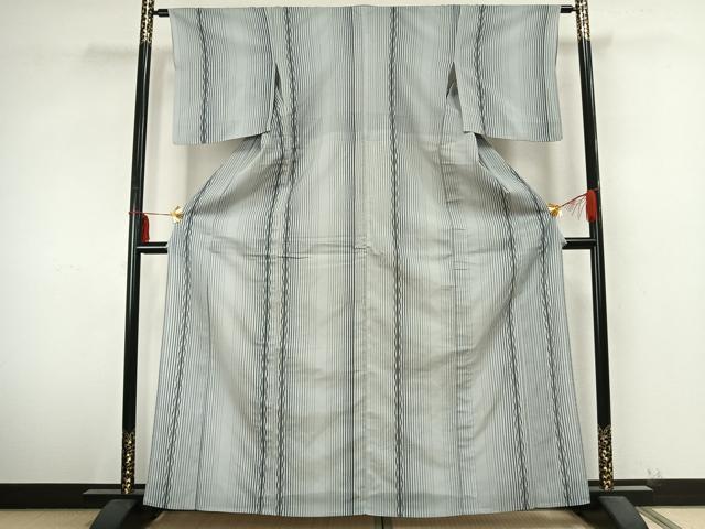 平和屋着物▽上質なお召 単衣 縞 正絹 逸品 AABB2044fy