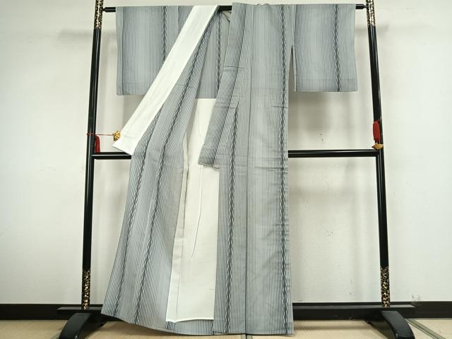 平和屋着物▽上質なお召 単衣 縞 正絹 逸品 AABB2044fy