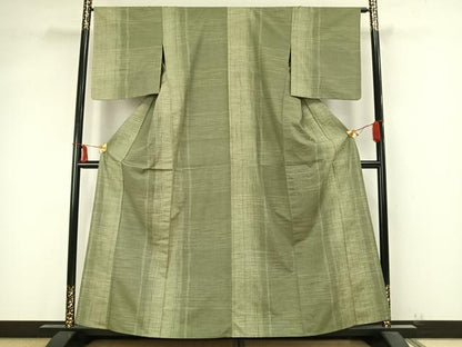 平和屋着物▽上質な紬 単衣 縞 反端付き 正絹 逸品 AABB2045fy