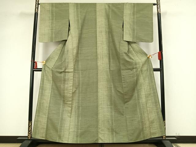 平和屋着物▽上質な紬 単衣 縞 反端付き 正絹 逸品 AABB2045fy