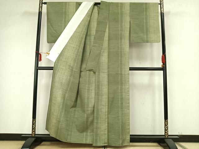 平和屋着物▽上質な紬 単衣 縞 反端付き 正絹 逸品 AABB2045fy