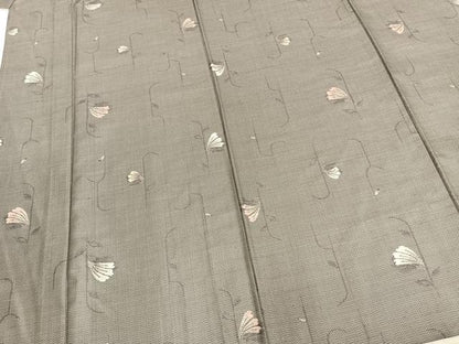 平和屋着物▽お召 単衣 草花文 正絹 逸品 AABB2048fy