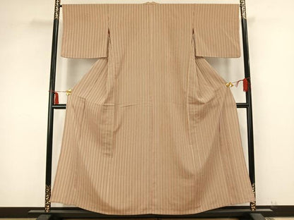 平和屋着物▽上質な小紋 単衣 縞 正絹 逸品 AABB2049fy