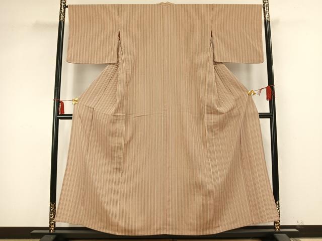 平和屋着物▽上質な小紋 単衣 縞 正絹 逸品 AABB2049fy