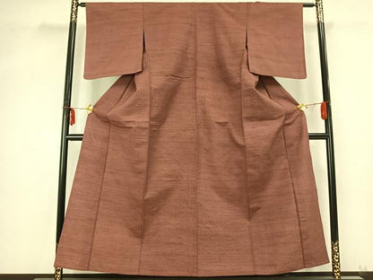 平和屋着物▽上質な紬　単衣　色無地　蘇芳香色　正絹　逸品　AABB2050fy