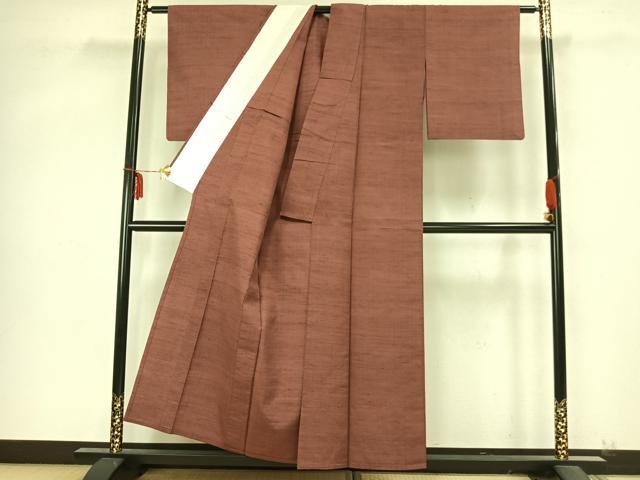 平和屋着物▽上質な紬　単衣　色無地　蘇芳香色　正絹　逸品　AABB2050fy