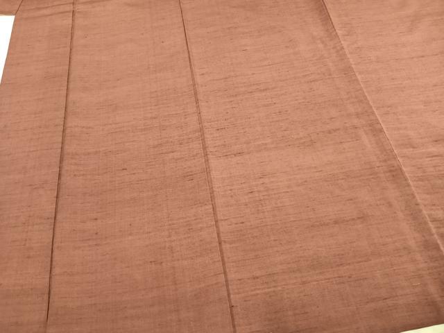平和屋着物▽上質な紬　単衣　色無地　蘇芳香色　正絹　逸品　AABB2050fy