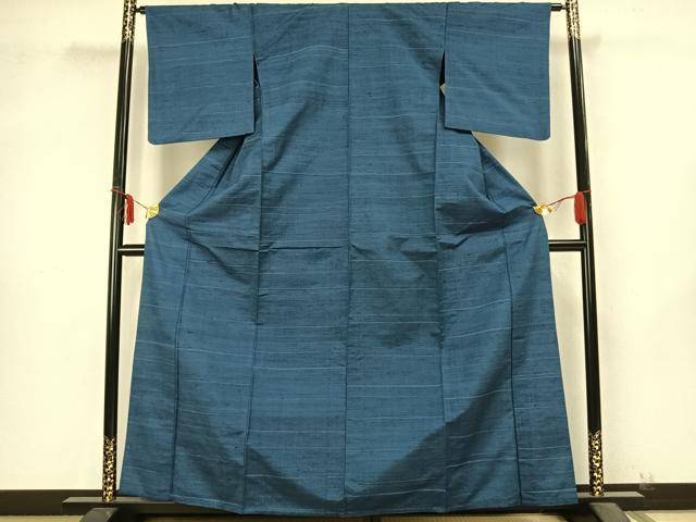 平和屋着物▽上質な紬 単衣 横縞 正絹 逸品 AABB2051fy
