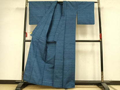 平和屋着物▽上質な紬 単衣 横縞 正絹 逸品 AABB2051fy
