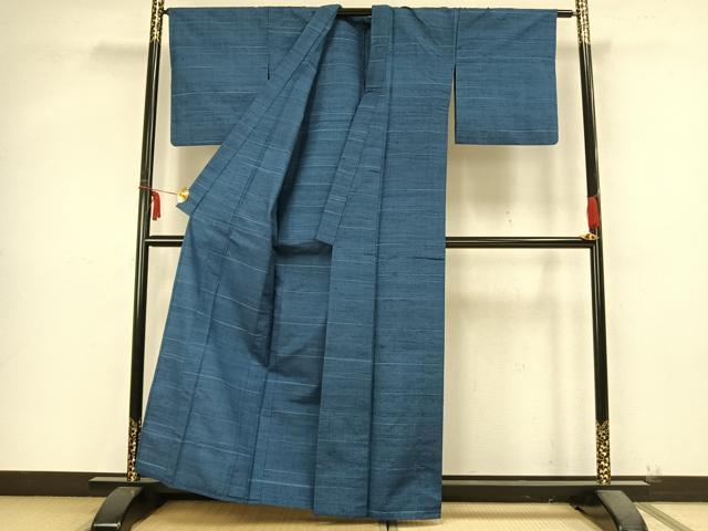 平和屋着物▽上質な紬 単衣 横縞 正絹 逸品 AABB2051fy