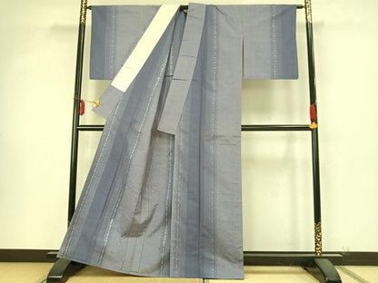 平和屋着物▽上質な紬 単衣 花織 間道 正絹 逸品 AABB2052fy