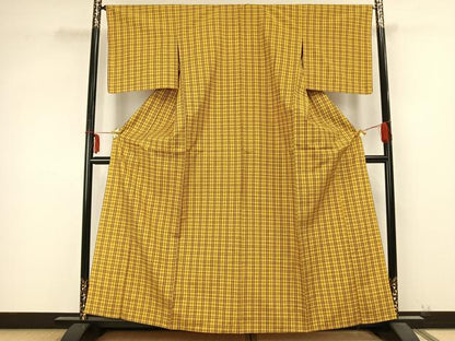 平和屋着物▽上質な紬 単衣 格子 正絹 逸品 未使用 AABB2055fy