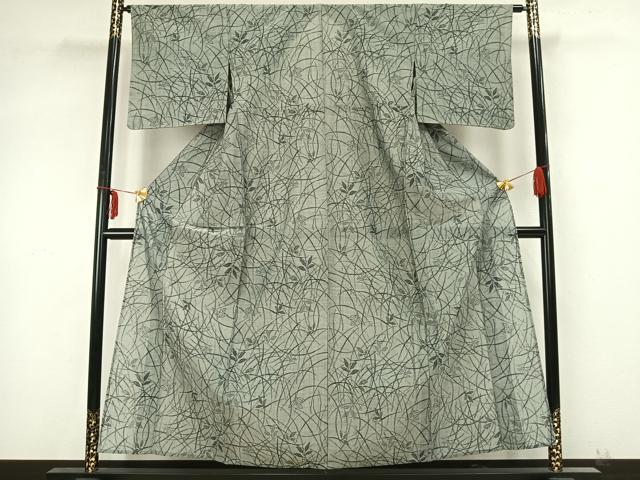 平和屋着物▽上質な紬 単衣 草葉文 正絹 逸品 AABB2057fy