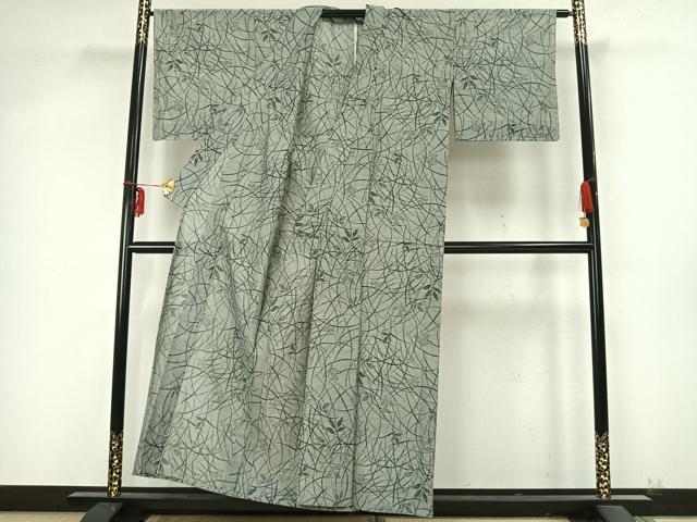平和屋着物▽上質な紬 単衣 草葉文 正絹 逸品 AABB2057fy