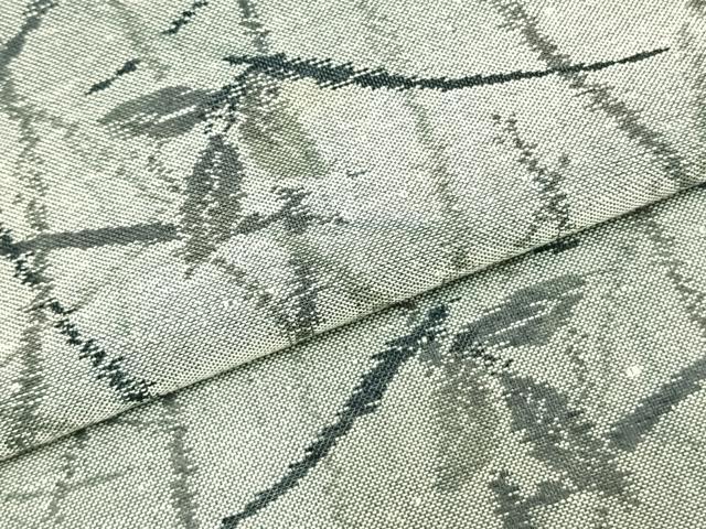 平和屋着物▽上質な紬 単衣 草葉文 正絹 逸品 AABB2057fy