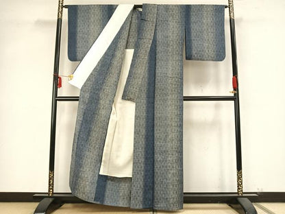 平和屋着物▽上質な紬 単衣 縞 正絹 逸品 AABB2059fy