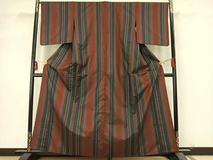 平和屋着物▽本場縞大島紬　単衣　縞　正絹　逸品　AABB2060fy