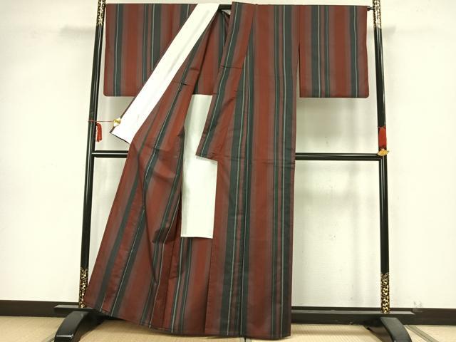 平和屋着物▽本場縞大島紬　単衣　縞　正絹　逸品　AABB2060fy