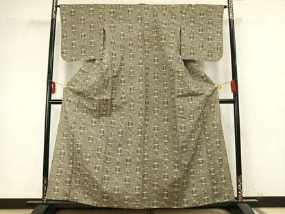 平和屋着物▽上質な紬　単衣　絣柄　正絹　逸品　AABB2068fy