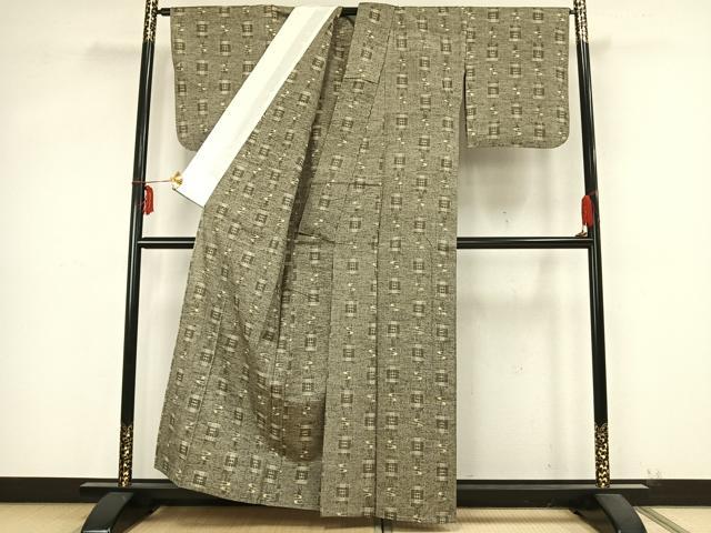 平和屋着物▽上質な紬　単衣　絣柄　正絹　逸品　AABB2068fy