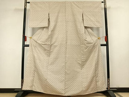 平和屋着物▽上質な紬 単衣 幾何学文様 正絹 逸品 AABB2069fy