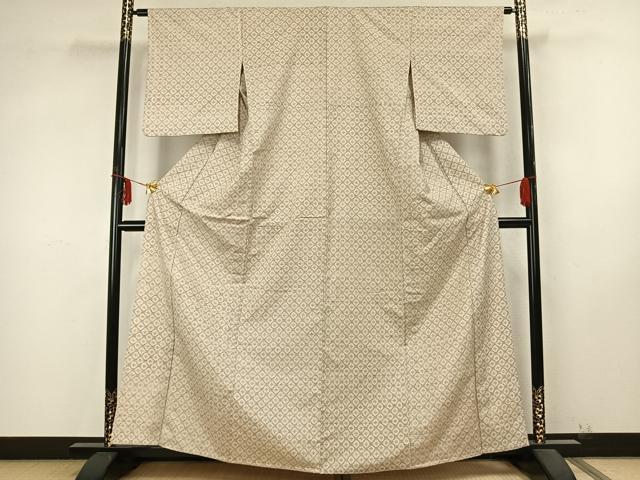 平和屋着物▽上質な紬 単衣 幾何学文様 正絹 逸品 AABB2069fy