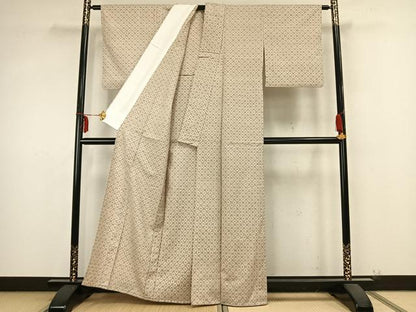 平和屋着物▽上質な紬 単衣 幾何学文様 正絹 逸品 AABB2069fy