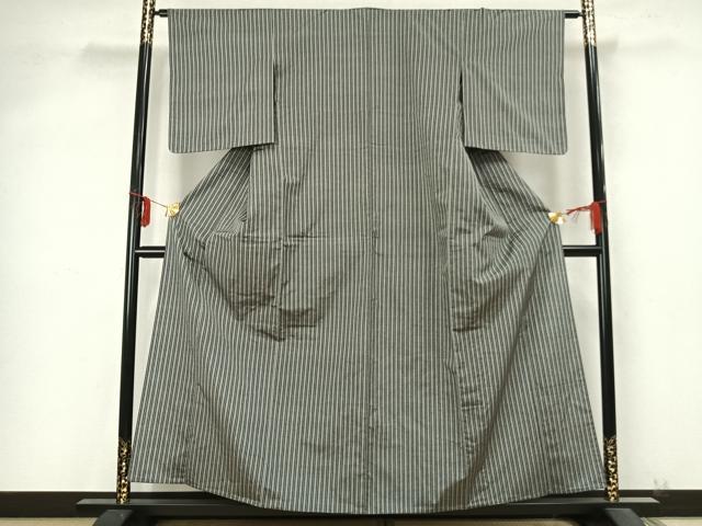 平和屋着物▽上質な紬 単衣 縞 正絹 逸品 未使用 AABB2070fy