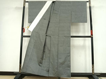平和屋着物▽上質な紬 単衣 縞 正絹 逸品 未使用 AABB2070fy