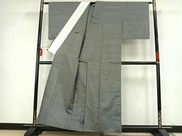 平和屋着物▽上質な紬 単衣 縞 正絹 逸品 未使用 AABB2070fy