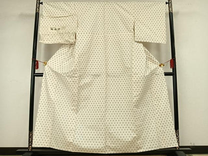 平和屋着物▽蒔絵紬 単衣 井桁絣 反端付き 正絹 逸品 未使用 AABB2072fy