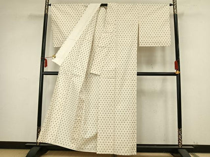 平和屋着物▽蒔絵紬 単衣 井桁絣 反端付き 正絹 逸品 未使用 AABB2072fy