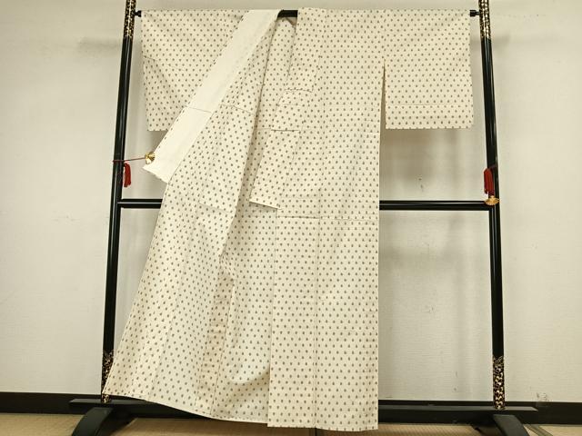 平和屋着物▽蒔絵紬 単衣 井桁絣 反端付き 正絹 逸品 未使用 AABB2072fy