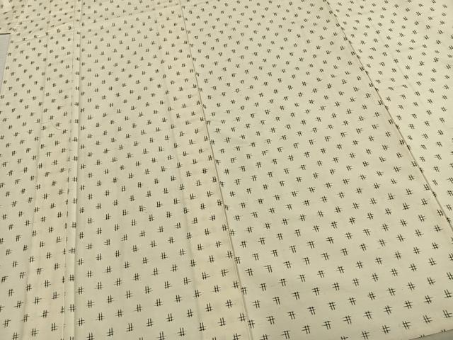 平和屋着物▽蒔絵紬 単衣 井桁絣 反端付き 正絹 逸品 未使用 AABB2072fy