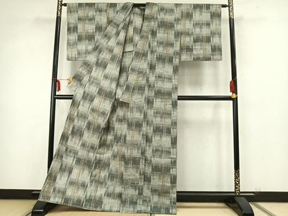 平和屋着物▽上質な紬　単衣　縞　正絹　逸品　AABB2073fy