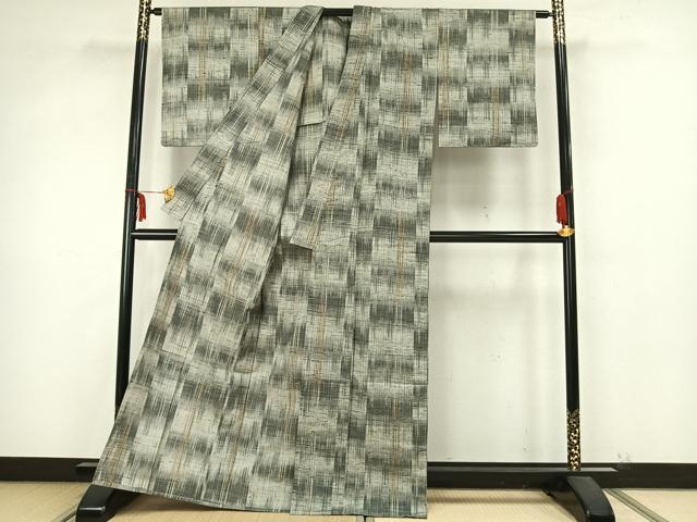 平和屋着物▽上質な紬　単衣　縞　正絹　逸品　AABB2073fy