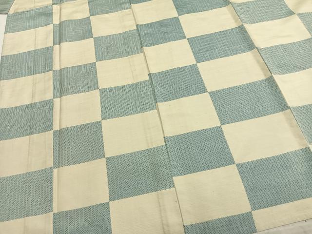 平和屋着物▽上質な紬 単衣 市松文様 正絹 逸品 AABB2083fy