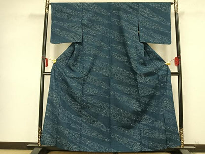 平和屋着物▽上質な紬 単衣 切嵌花文 正絹 逸品 AABB2085fy