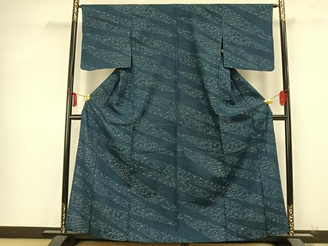 平和屋着物▽上質な紬 単衣 切嵌花文 正絹 逸品 AABB2085fy