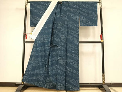 平和屋着物▽上質な紬 単衣 切嵌花文 正絹 逸品 AABB2085fy