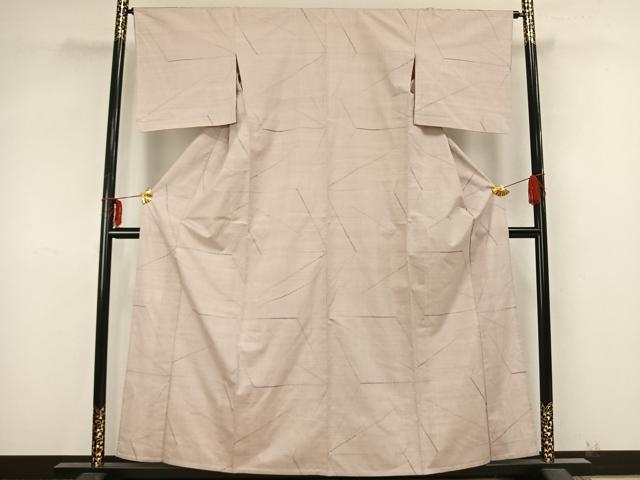 平和屋着物▽越後古代紬 単衣 抽象文様 反端付き 正絹 逸品 AABB2086fy
