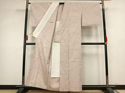 平和屋着物▽越後古代紬 単衣 抽象文様 反端付き 正絹 逸品 AABB2086fy