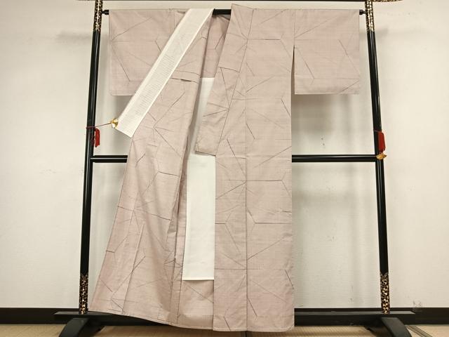 平和屋着物▽越後古代紬 単衣 抽象文様 反端付き 正絹 逸品 AABB2086fy