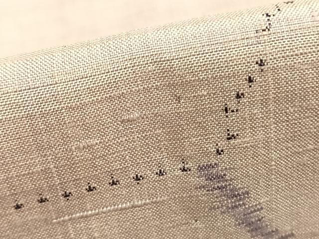 平和屋着物▽越後古代紬 単衣 抽象文様 反端付き 正絹 逸品 AABB2086fy